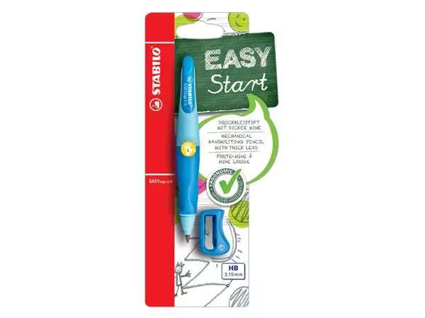 Een Vulpotlood STABILO Easyergo HB 3.15mm links blauw/donkerblauw incl puntenslijper blister à 1 stuk koop je bij Kantorice office & business supplies