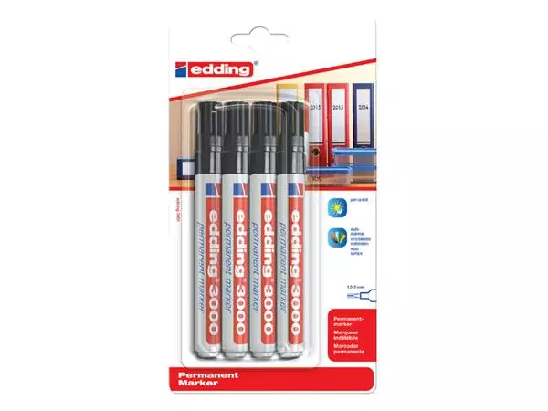 Buy your Viltstift edding 3000 rond 1.5-3mm zwart blister à 4 stuks at QuickOffice BV