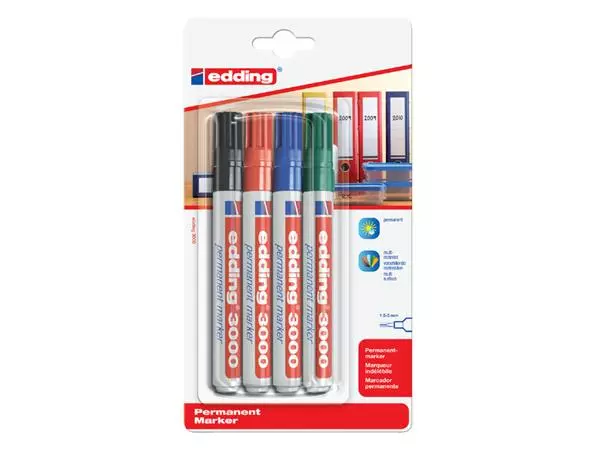 Een Viltstift edding 3000 rond 1.5-3mm assorti blister à 4 stuks koop je bij QuickOffice BV