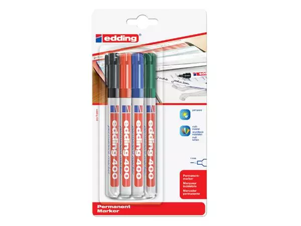 Een Viltstift edding 400 rond assorti 1mm blister à 4 stuks koop je bij Company Supplies