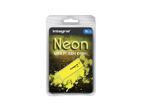 Een USB-stick 2.0 Integral 16Gb neon geel koop je bij De Rijk Kantoorshop