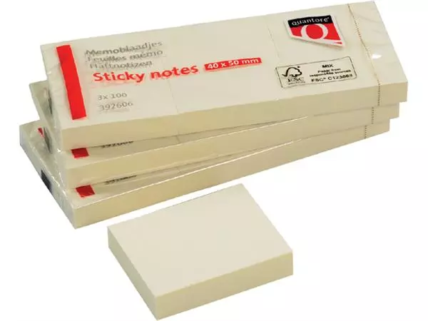 Een Memoblok Quantore 38x51mm sticky geel koop je bij "De Waal" Kantoor Efficiency