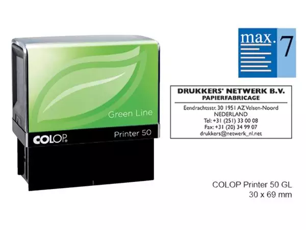 Een Tekststempel Colop 50 green line personaliseerbaar 7regels 69x30mm koop je bij Kantorice office & business supplies