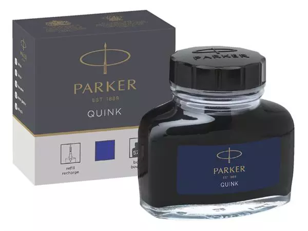 Een Vulpeninkt Parker Quink permanent 57ml blauw koop je bij "De Waal" Kantoor Efficiency