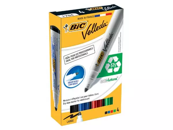 Een Viltstift Bic Velleda 1701 whiteboard rond large assorti doos à 4 stuks koop je bij Friese Schrijfkamer