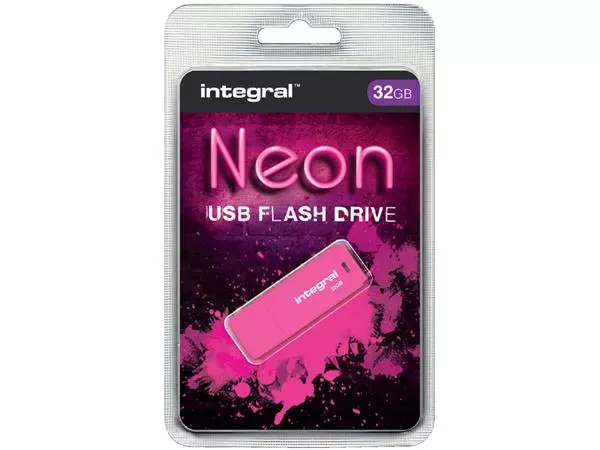 Een USB-stick 2.0 Integral 32GB neon roze koop je bij Sysdicom BV