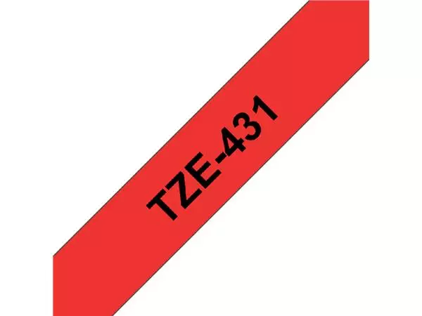 Een Labeltape Brother P-touch TZE-431 12mm zwart op rood koop je bij Friese Schrijfkamer