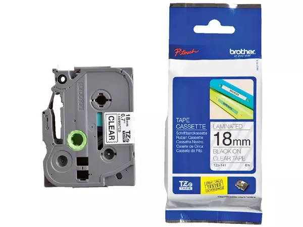 Een Labeltape Brother Ptouch TZe141 18mm transparant koop je bij Egner kantoorspecialisten