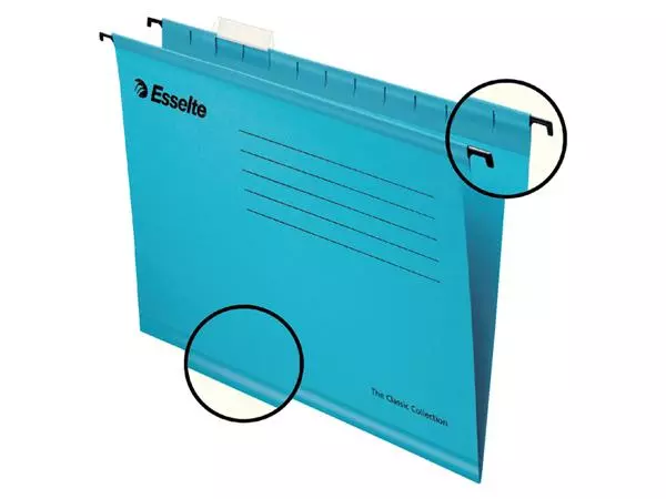 Een Hangmap Esselte Classic A4 V-bodem 345x240mm blauw koop je bij All Office Kuipers BV