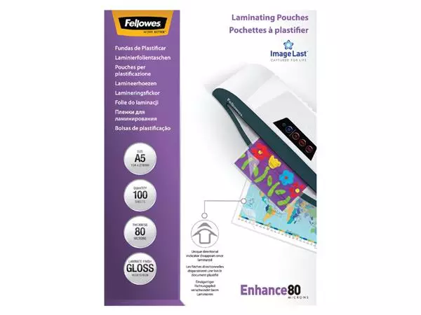 Een Lamineerhoes Fellowes A5 2x80micron glans 100stuks koop je bij Schellen Boek- en Kantoorboekhandel