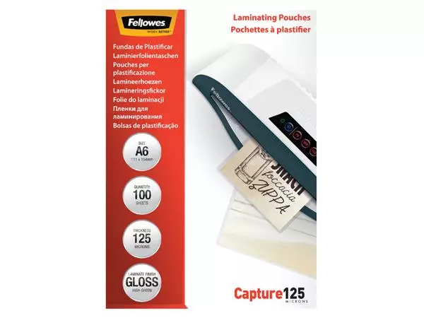 Een Lamineerhoes Fellowes A6 2x125micron glans 100 stuks koop je bij Quality Office Supplies