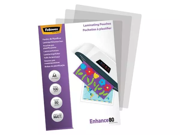 Een Lamineerhoes Fellowes A4 2x80micron mat 100 stuks koop je bij Quality Office Supplies