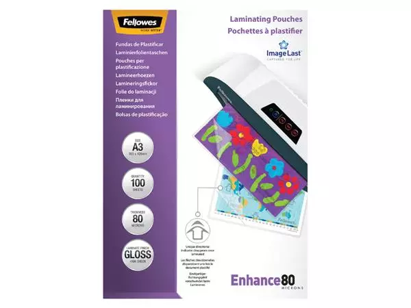 Een Lamineerhoes Fellowes A3 2x80micron glans 100stuks koop je bij QuickOffice BV