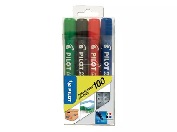 Een Viltstift PILOT 100 rond fijn assorti blister à 4 stuks koop je bij Kantorice office & business supplies