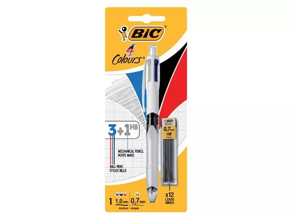 Een Balpen Bic 3kleuren met vulpotlood HB 0.7mm medium wit blister à 1 stuk koop je bij QuickOffice BV