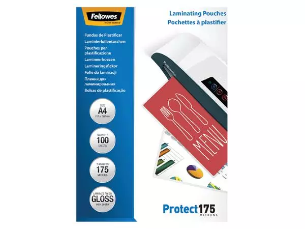 Buy your Lamineerhoes Fellowes A4 2x175micron glans 100stuks at QuickOffice BV