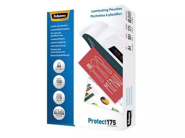 Een Lamineerhoes Fellowes A4 2x175micron glans 100 stuks koop je bij Quality Office Supplies