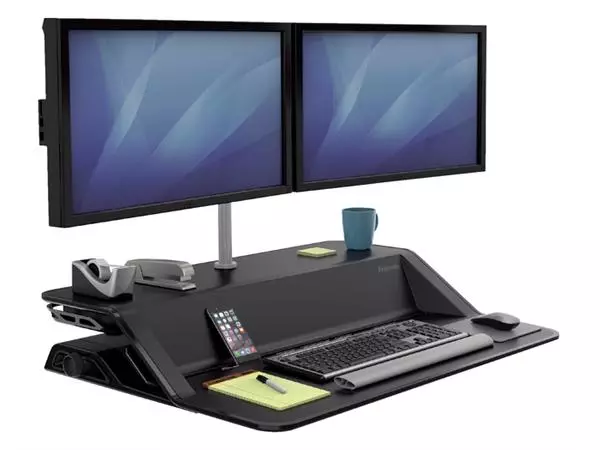 Een Zit-Sta monitorarm Fellowes dubbel zwart koop je bij Romijn Office Supply