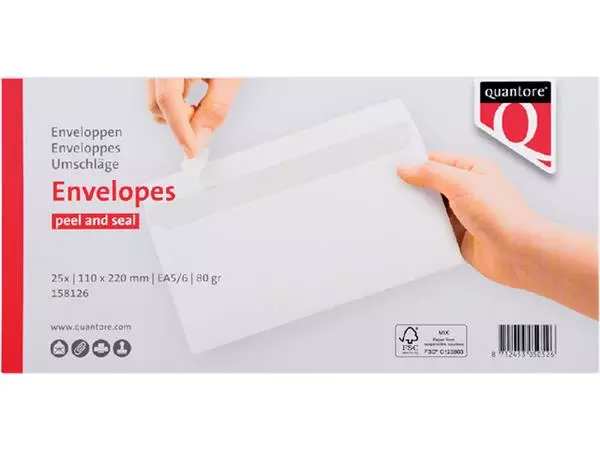 Een Envelop Quantore bank EA5/6 110x220mm zelfklevend wit 25stuk koop je bij De Joma BV