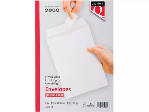 Een Envelop Quantore akte C5 162x229mm zelfklevend wit 25stuks koop je bij Romijn Office Supply