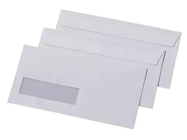 Een Envelop Quantore 110x220mm venster 3x10cm links 500stuks koop je bij QuickOffice BV
