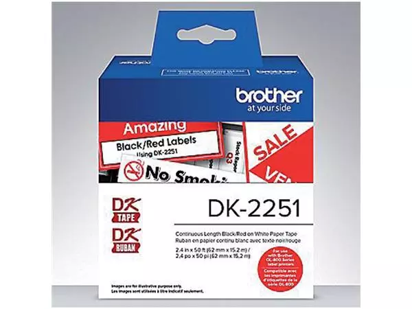 Etiket Brother DK-22251 62mm 15-meter zwart/rood