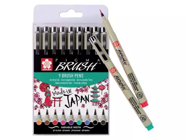 Een Viltift met brushpen Bruynzeel Sakura Pigma etui à 9 kleuren koop je bij Kwantinex