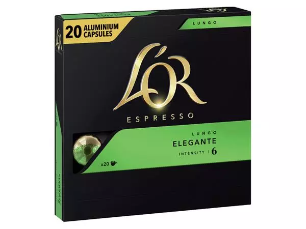 Een Koffiecups L'Or espresso Lungo Elegante 20 stuks koop je bij De Rijk Kantoorshop