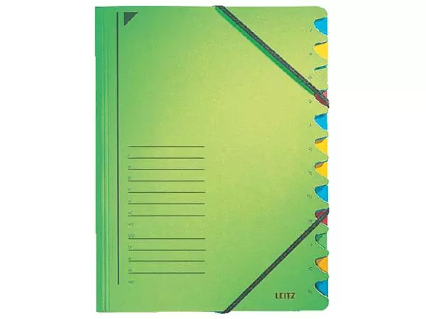 Een Sorteermap Leitz 12 tabbladen karton groen koop je bij Clippz! Office Supplies