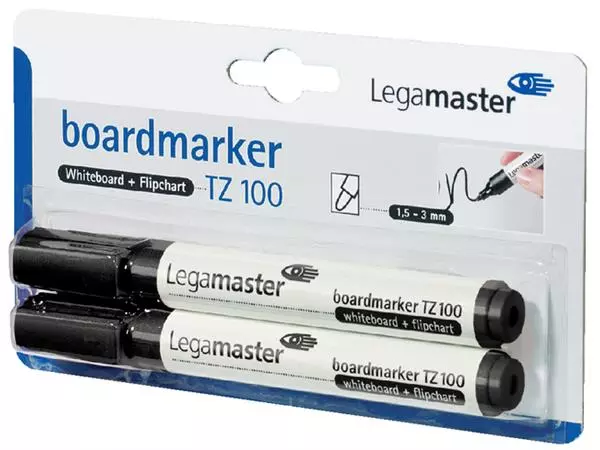 Een Viltstift Legamaster TZ 100 whiteboard rond 1.5-3mm zwart blister à 2 stuks koop je bij De Rijk Kantoorshop