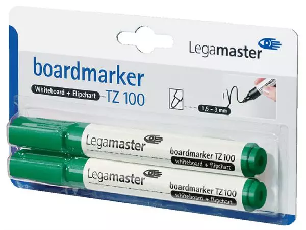 Een Viltstift Legamaster TZ 100 whiteboard rond 1.5-3mm groen blister à 2 stuks koop je bij Topkantoor Repro Creatief