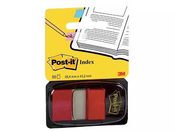 Een Indextabs Post-it 680 25.4x43.2mm rood 50 tabs koop je bij De Joma BV