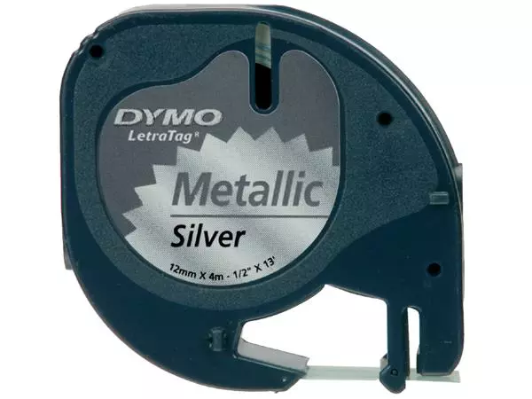 Een Labeltape Dymo letratag 91208 12mmx4m metallic zwart op zilver koop je bij Sysdicom BV