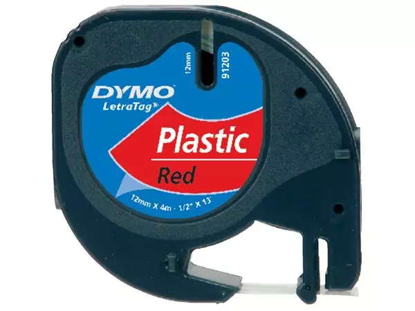 Een Labeltape Dymo letratag 91203 12mmx4m plastic zwart op rood koop je bij Sysdicom BV