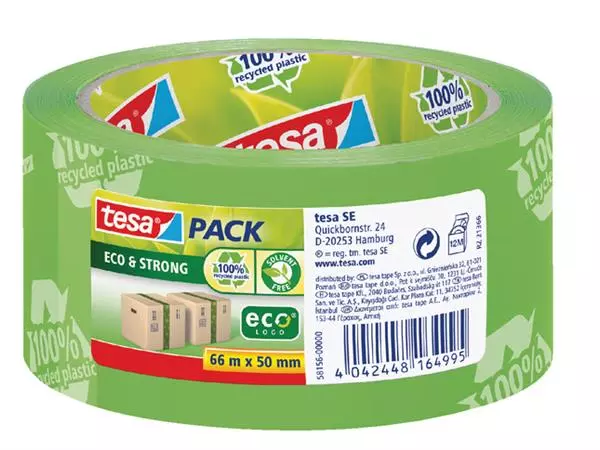 Een Verpakkingstape tesapack® Eco & Strong 66mx50mm groen bedrukt koop je bij Scheepstra Drachten