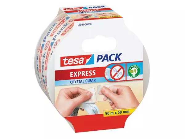 Verpakkingstape tesapack® Express Crystal Clear 50mx50mm handscheurbaar transparant