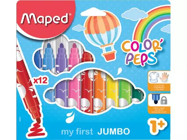 Een Viltstift Maped Color'Peps My First set á 12 kleuren koop je bij De Rijk Kantoorshop