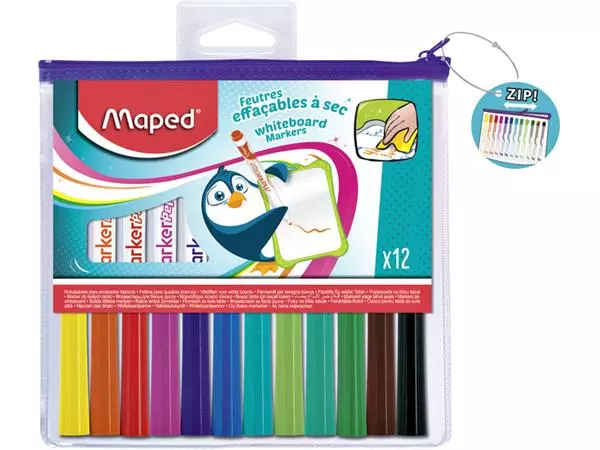 Een Viltstift Maped Marker'Peps whiteboard set á 12 kleuren koop je bij De Joma BV