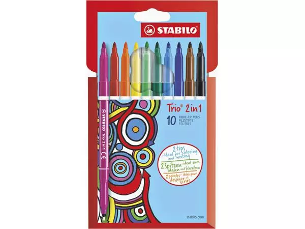 Een Viltstift STABILO Trio 2 in 1 assorti etui à 10 stuks koop je bij Kantoorboekhandel Van Atten