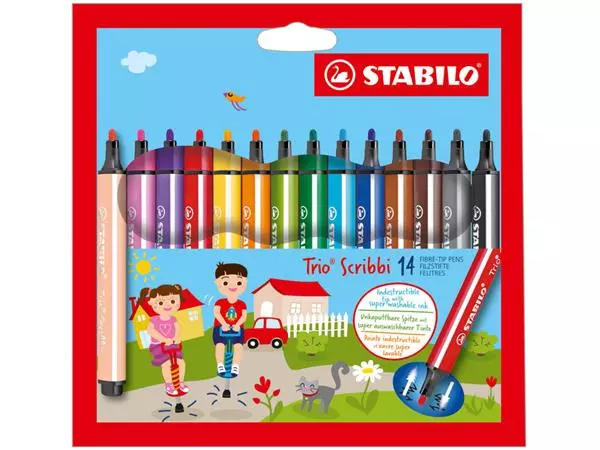 Een Viltstift STABILO Trio Scribbi 368/14 assorti etui à 14 stuks koop je bij Friese Schrijfkamer