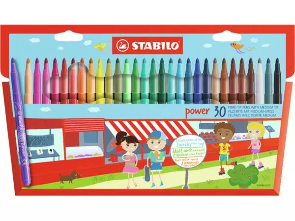 Een Viltstift STABILO power 280/30 assorti etui à 30 stuks koop je bij Supply Mij