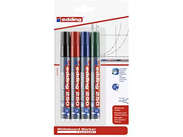 Een Viltstift edding 250 whiteboard rond 1.5-3mm assorti blister à 4 stuks koop je bij De Joma BV