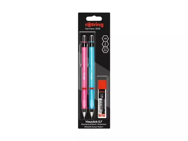 Een Vulpotlood rOtring Visuclick 2B 0.7mm blister à 2 stuks assorti + extra potloodstiften koop je bij Romijn Office Supply