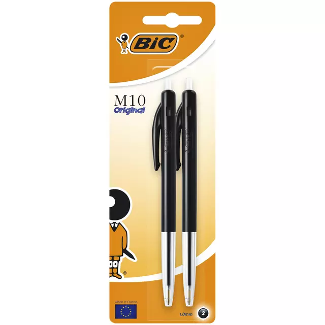 Een Balpen Bic M10 medium zwart blister à 2 stuks koop je bij Clippz! Office Supplies