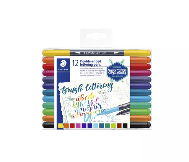 Een Brushpen Staedtler 3004 lettering duo 0.5-6mm blister à 12st ass koop je bij Schellen Boek- en Kantoorboekhandel