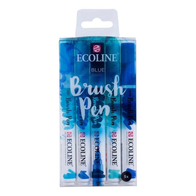 Een Brushpen Talens Ecoline set á 5 stuks blauw koop je bij van Kerkvoorde & Hollander B.V.