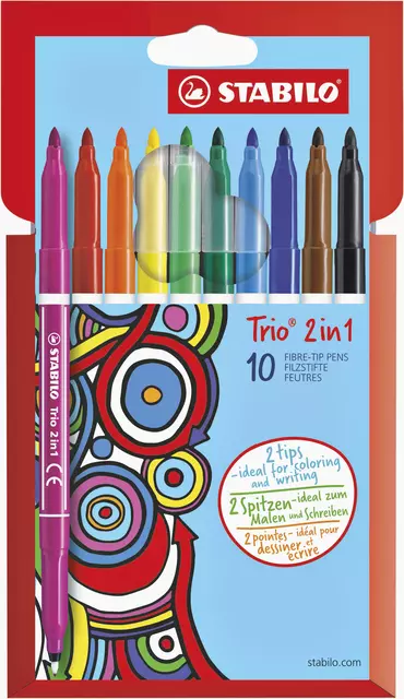 Een Viltstift STABILO Trio 2 in 1 assorti etui à 10 stuks koop je bij Sysdicom BV