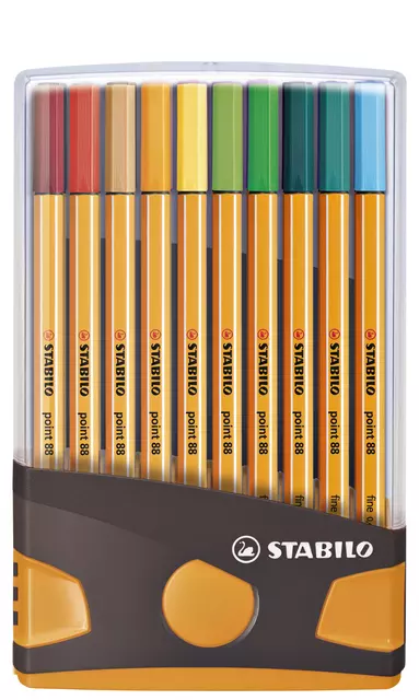 Fineliner STABILO point 88/20 ColorParade rollerset antraciet/oranje fijn assorti etui à 20 stuks