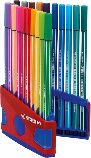 Een Viltstift STABILO Pen 68/20 ColorParade in rood/blauw etui medium assorti etui à 20 stuks koop je bij De Joma BV