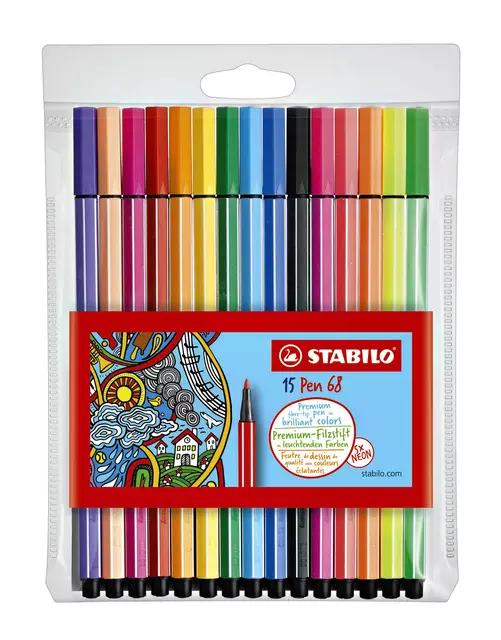 Een Viltstift STABILO Pen 68/15 medium assorti etui à 10+5 neon kleuren koop je bij QuickOffice BV